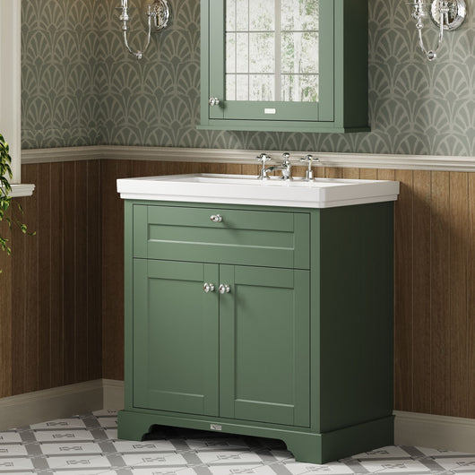  Old London 800mm 2-Door Vanity & Classic Basin 3TH - Hunter Green
