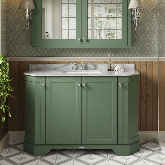  Hudson Reed Old London 1200mm 4-Door Angled Unit & Grey Marble Top 3TH - Hunter Green