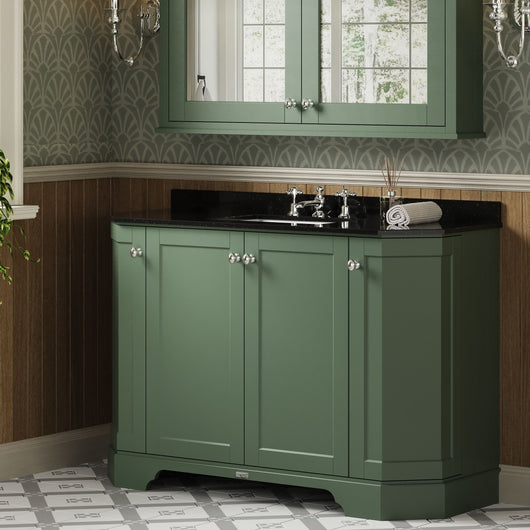  Hudson Reed Old London 1200mm 4-Door Angled Unit & Black Marble Top 3TH - Hunter Green