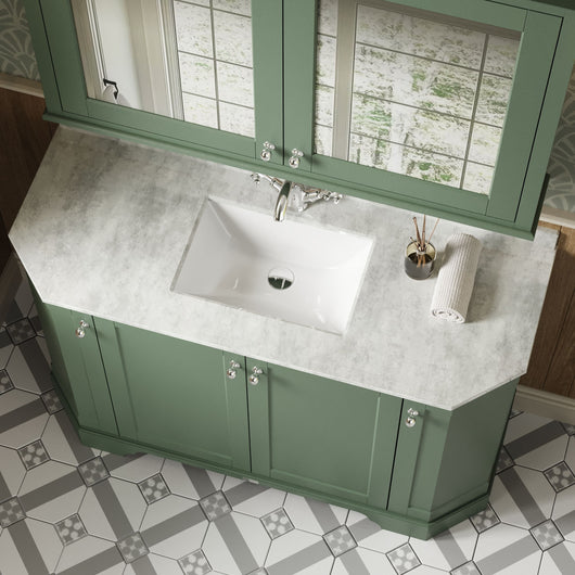  Hudson Reed Old London 1200mm 4-Door Angled Unit & White Marble Top 1TH - Hunter Green