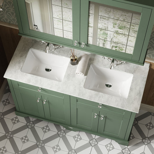  Hudson Reed Old London 1200mm Cabinet & Double Marble Top (1TH) - Hunter Green