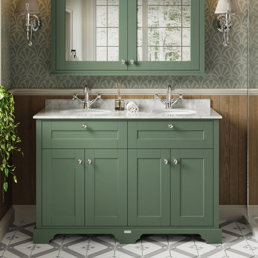  Hudson Reed Old London 1200mm Cabinet & Double Marble Top (1TH) - Hunter Green