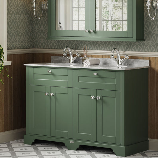  Hudson Reed Old London 1200mm Cabinet & Double Marble Top (1TH) - Hunter Green