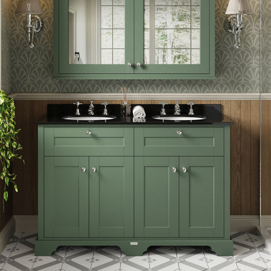  Hudson Reed Old London 1200mm Cabinet & Double Marble Top (3TH) - Hunter Green