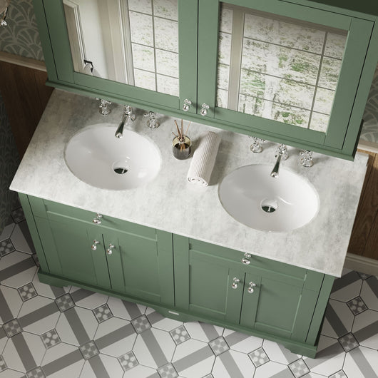  Hudson Reed Old London 1200mm Cabinet & Double Marble Top (3TH) - Hunter Green