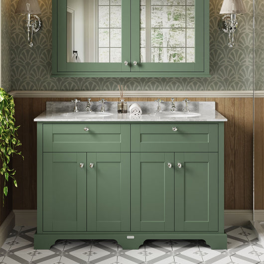  Hudson Reed Old London 1200mm Cabinet & Double Marble Top (3TH) - Hunter Green