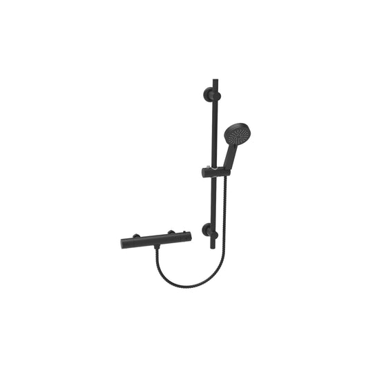  SDG Round Thermostatic Shower Mixer With Slide Rail Kit - Matt Black - welovecouk