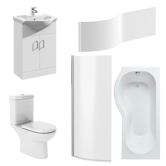  Lawton Vanity 1700mm P Shape Shower Bathroom Suite