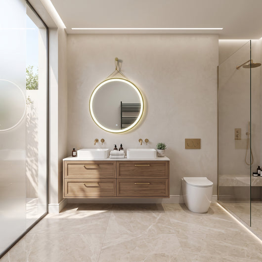  Memphis 3 Tone Round Frame Lit LED Mirror 600mm - Brushed Brass