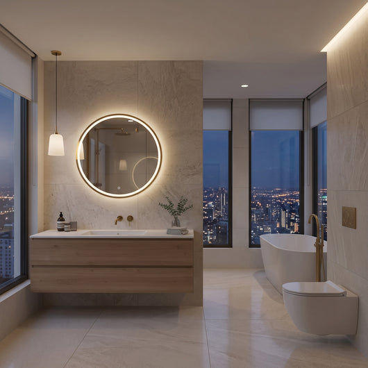  Denton 3 Tone Round Frame Lit LED Mirror 600mm - Brushed Brass