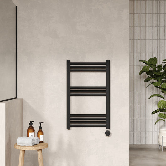  Nuie Round Straight Electric Towel Radiator 800x500 - Matt Black