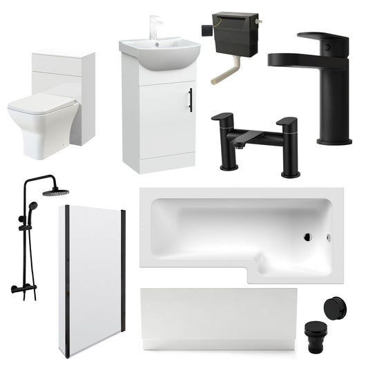  Mayford 1700 L Shaped Matt Black Complete 950 Combination Bathroom Suite