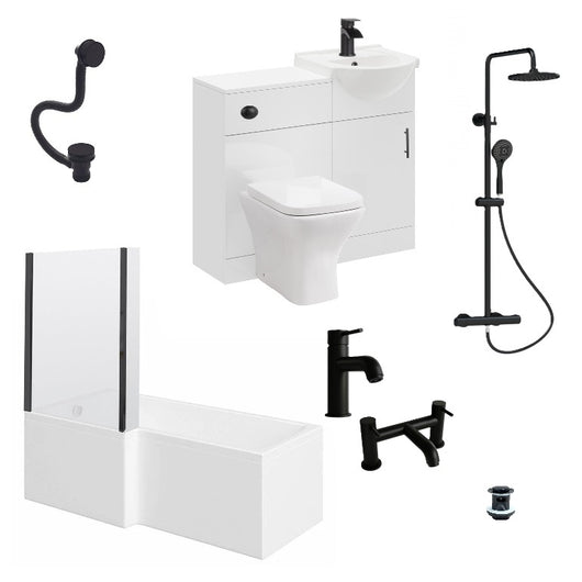  Mayford 1600 L Shaped Matt Black Complete 950 Combination Bathroom Suite