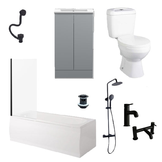  Mayford Matt Black 1600 Complete 500 Vanity Shower Bathroom Suite - Mid Grey
