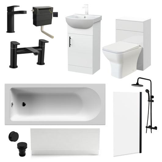  Mayford Matt Black 1600 Complete 950 Combination Straight Shower Bathroom Suite
