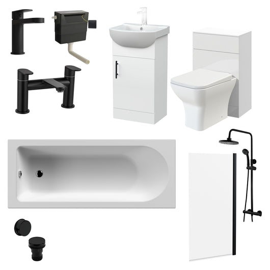  Mayford Matt Black 1700 Complete 950 Combination Straight Shower Bathroom Suite