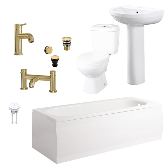  Monty Complete Bathroom Suite with Brushed Brass Taps - 3 Sizes Available