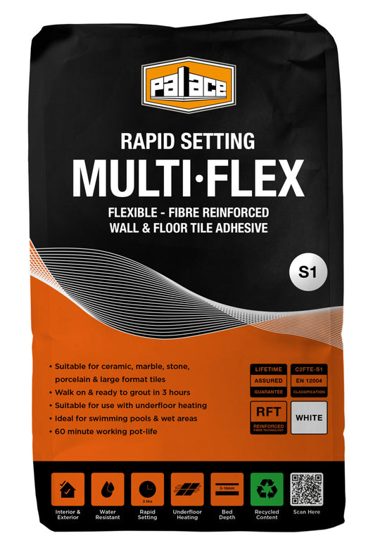  Palace Multi-Flex Flexible Rapid Set S1 Wall & Floor Tile Adhesive White 20kg