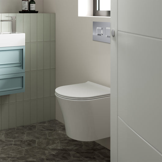  Freya Concealed Cistern Frame Wall Hung Rimless Toilet Pan with Soft Close Seat - Square Plate