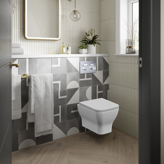  Ava Concealed Cistern Frame Wall Hung Rimless Toilet Pan & Soft Close Seat - Square Plate