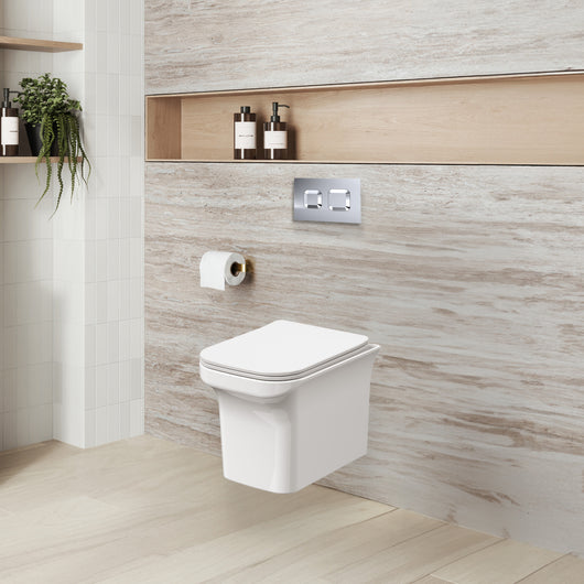  Ava Concealed Cistern Frame Wall Hung Rimless Toilet Pan & Sandwich Soft Close Seat - Square Plate