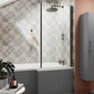 Nuie Pacific L-Shaped Fixed Bath Screen 1400 x 815mm - Brushed Pewter