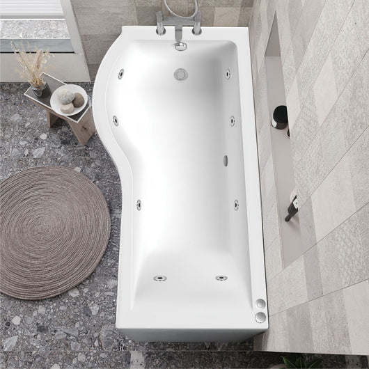  P Shaped Whirlpool Bath 1600mm - 8 Jet - welovecouk