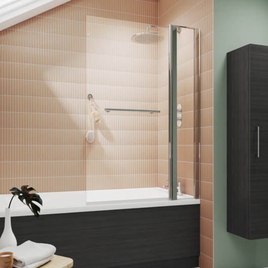 Nuie Pacific Square Bath Screen With Fixed Panel & Rail - Polished Chrome