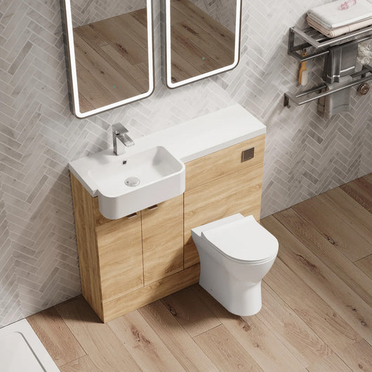  Calver 1100mm Combination Unit & Semi Recessed Round Basin - Bleached Oak