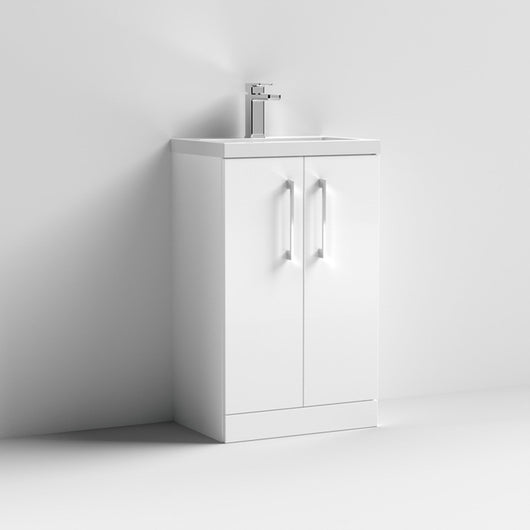  Nuie Arno Compact 500mm Floor Standing 2-Door Vanity & Ceramic Basin - Gloss White - PAL006