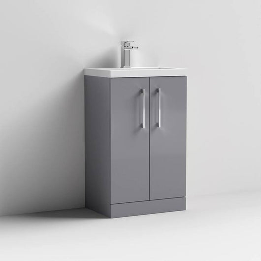  Nuie Arno Compact 500mm Floor Standing 2-Door Vanity & Polymarble Basin - Cloud Grey - PAL116