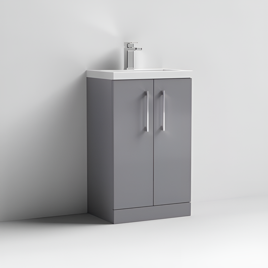  Nuie Arno Compact 500mm Floor Standing 2-Door Vanity & Ceramic Basin - Cloud Grey - PAL116E