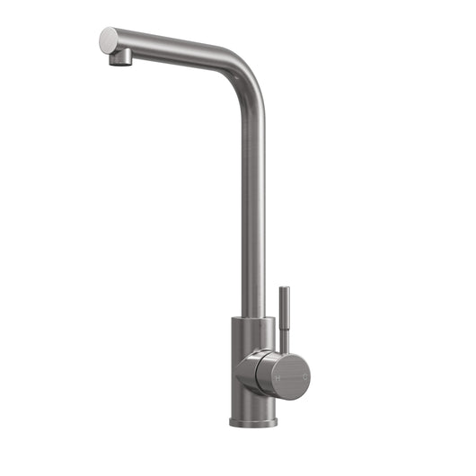  Top Fix Brushed Steel L-Neck Kitchen Tap - welovecouk