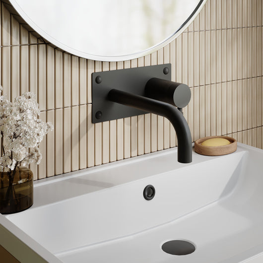 Hudson Reed Tec Single Lever Wall Mounted Basin Bath Filler - Matt Black - welovecouk