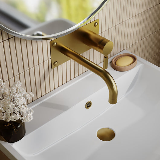  Hudson Reed Tec Single Lever Wall Mounted Basin Bath Filler - Brushed Brass - welovecouk