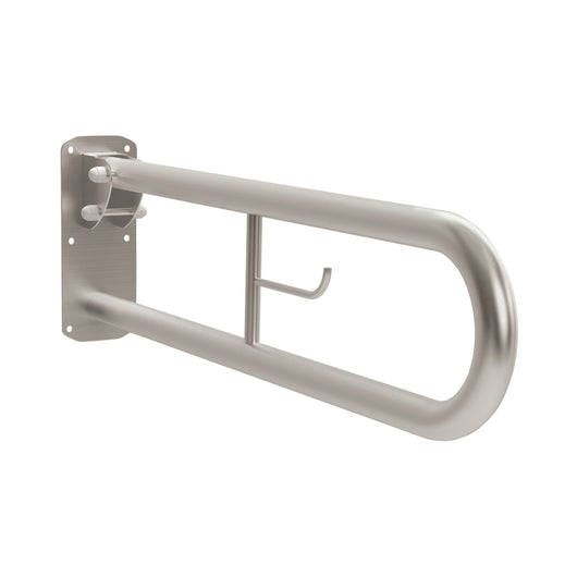  Assisted Living Double Arm Hinged Support Rail Stainless Steel 760mm With Toilet Roll Holder - Mirror Polish