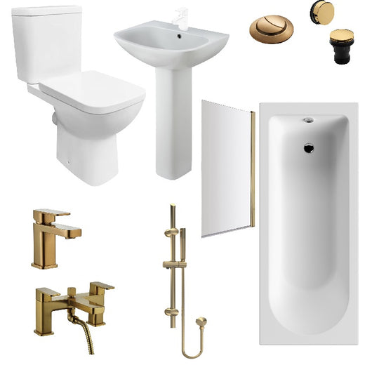  PORTO 1700mm Premium Shower Bathroom Suite with Slide Rail Kit - Brushed Brass