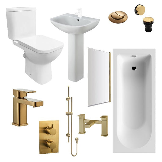  PORTO 1700mm Deluxe Thermostatic Shower Bathroom Suite with Slide Rail Kit - Brushed Brass
