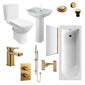 PORTO 1700mm Deluxe Thermostatic Shower Bathroom Suite with Slide Rail Kit - Brushed Brass