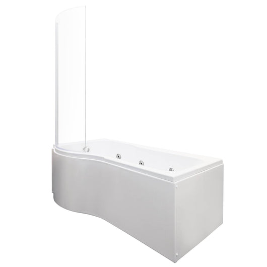  1700 x 850/700mm P-Shaped 8-Jet Whirlpool Bath, Panel & Screen - welovecouk