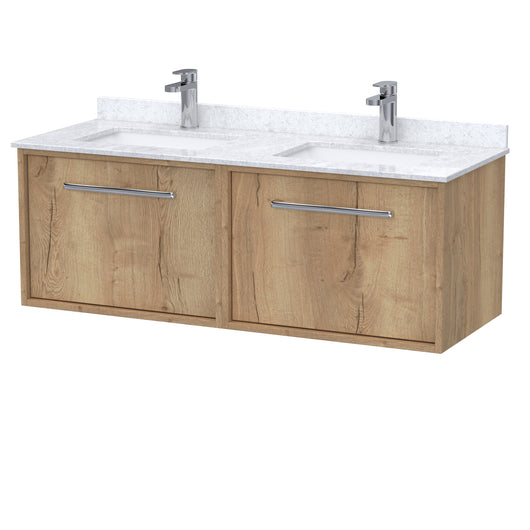  BC Designs Roseburn Wall Hung Vanity Unit & White Marble Top 1200mm - Autumn Oak