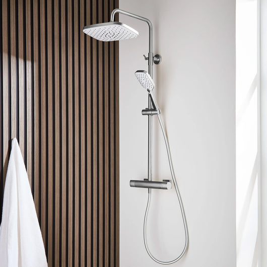  SDG SUPREME Exposed Thermostatic Bar Shower with Rigid Riser, Overhead Drencher Rose & Adjustable Handset - Chrome