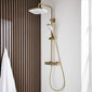 SDG SUPREME Exposed Thermostatic Bar Shower with Rigid Riser, Overhead Drencher Rose & Adjustable Handset - Brushed Brass