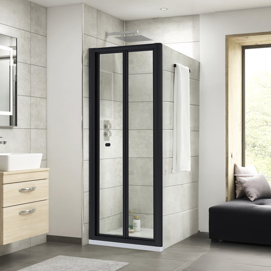  Rene 700mm Bi-Fold Matt Black Shower Door - 4mm Glass