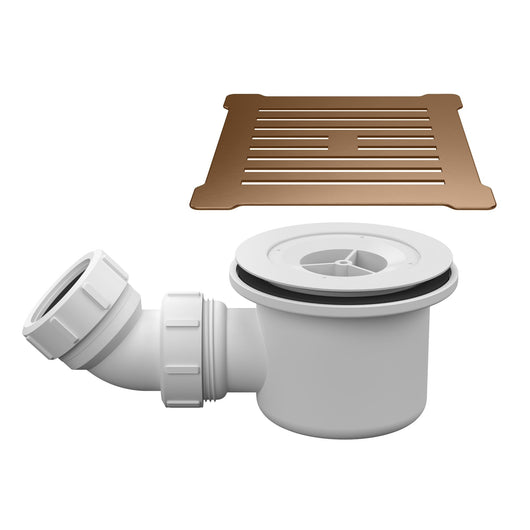  Square Shower Waste Brushed Bronze Top - White/Brushed Bronze - welovecouk