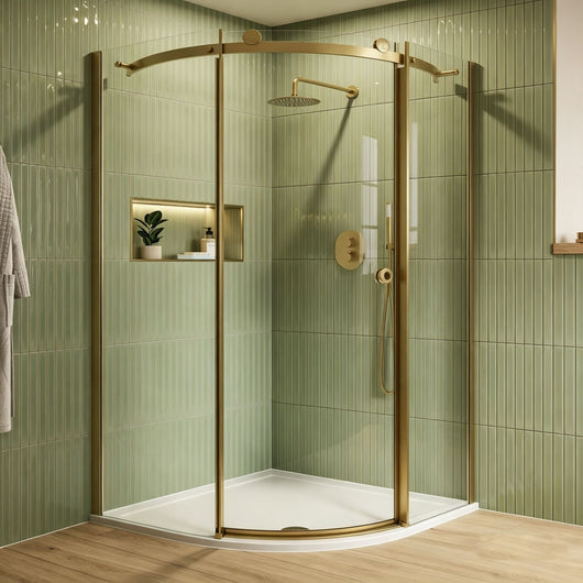  Frameless Single Door 8mm Offset Quadrant Enclosures 1200 x 800 - BrushedBrass