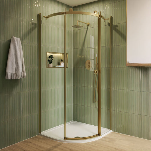  Frameless Single Door 8mm Offset Quadrant Enclosures 1000 x 800 - BrushedBrass