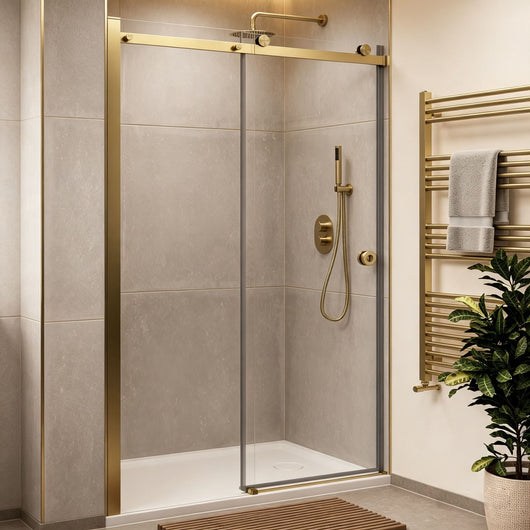  Frameless Sphere Sliding Door 8mm 1400mm - BrushedBrass