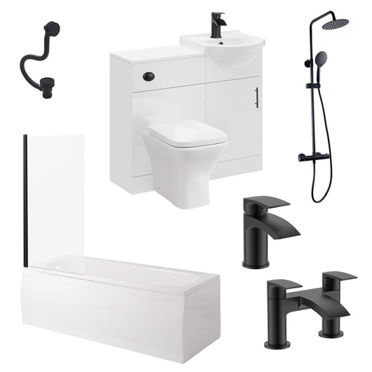  Mayford Matt Black 1500 Complete 950 Combination Shower Bathroom Suite