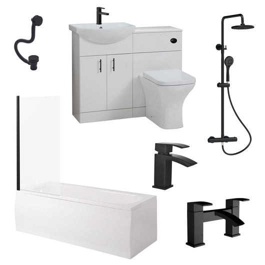  Mayford Matt Black 1600 Complete Vanity Shower Bathroom Suite